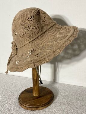 Grank Boho Pointelle Knit Adjustable Drawstring Bucket Hat Festival Cottagecore